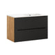 Meuble simple vasque encastrée droite 90cm Elora Noir et bois