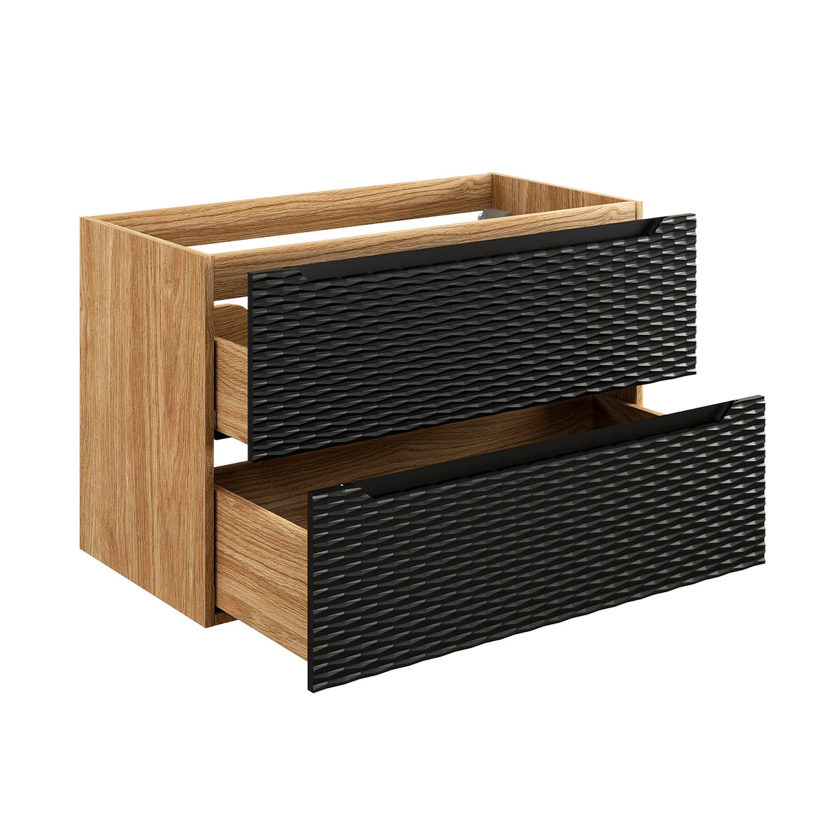 Ensemble meuble simple vasque encastrée droite 90cm et colonne Elora Noir et bois - vue 3