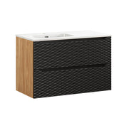 Meuble simple vasque encastrée gauche 90cm Elora Noir et bois