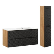 Ensemble meuble simple vasque encastrée droite 120cm 2 tiroirs et colonne Elora Noir et bois