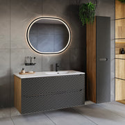 Ensemble meuble simple vasque encastrée droite 120cm 2 tiroirs et colonne Elora Noir et bois