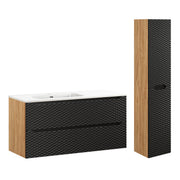 Ensemble meuble simple vasque encastrée gauche 120cm 2 tiroirs et colonne Elora Noir et bois