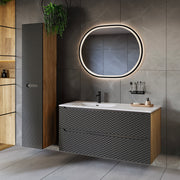 Ensemble meuble simple vasque encastrée gauche 120cm 2 tiroirs et colonne Elora Noir et bois