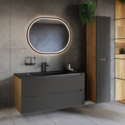 Ensemble meuble simple vasque encastrée 120cm 2 tiroirs et colonne Elora Noir et bois