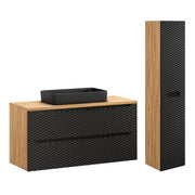 Ensemble meuble simple vasque 120cm 2 tiroirs et colonne Elora Noir et bois