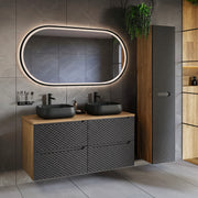 Ensemble meuble double vasque 120cm 4 tiroirs et colonne Elora Noir et bois