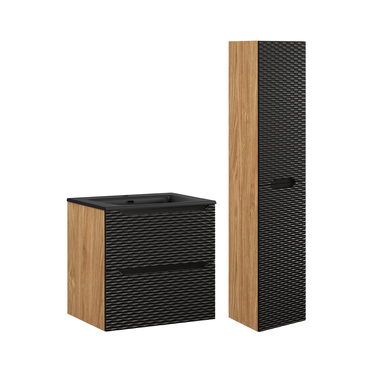Ensemble meuble simple vasque encastrée 60cm et colonne Elora Noir et bois