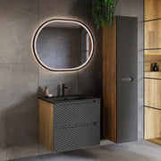 Ensemble meuble simple vasque encastrée 60cm et colonne Elora Noir et bois