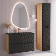 Ensemble meuble simple vasque encastrée 80cm et colonne Elora Noir et bois