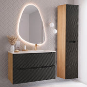Ensemble meuble simple vasque encastrée droite 90cm et colonne Elora Noir et bois
