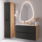 Ensemble meuble simple vasque encastrée gauche 90cm et colonne Elora Noir et bois