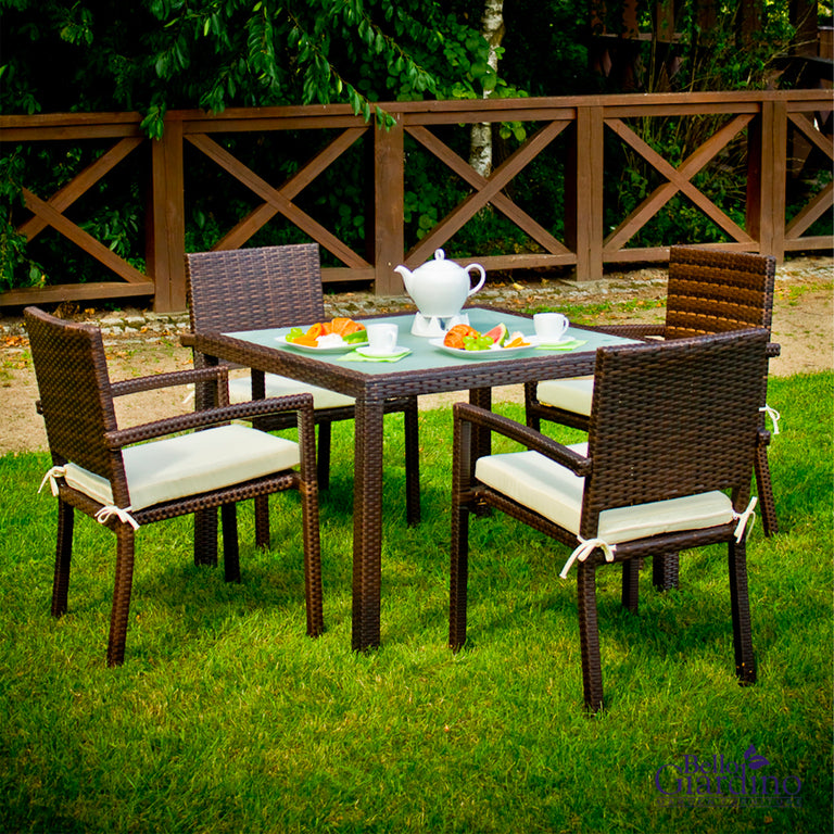 Ensemble table et chaises de jardin 4 personnes Capri Marron - vue 2
