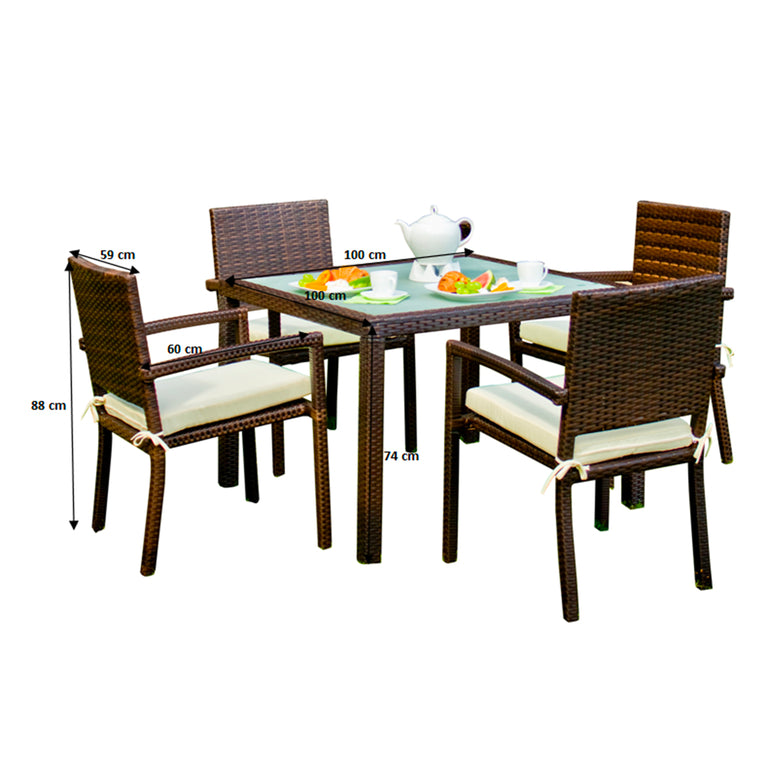 Ensemble table et chaises de jardin 4 personnes Capri Marron - vue 5