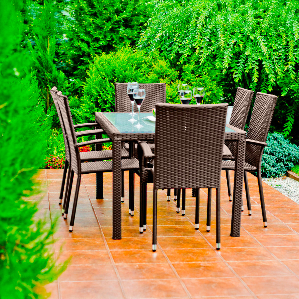 Ensemble table et chaises de jardin 6 personnes Rio Marron - vue 2