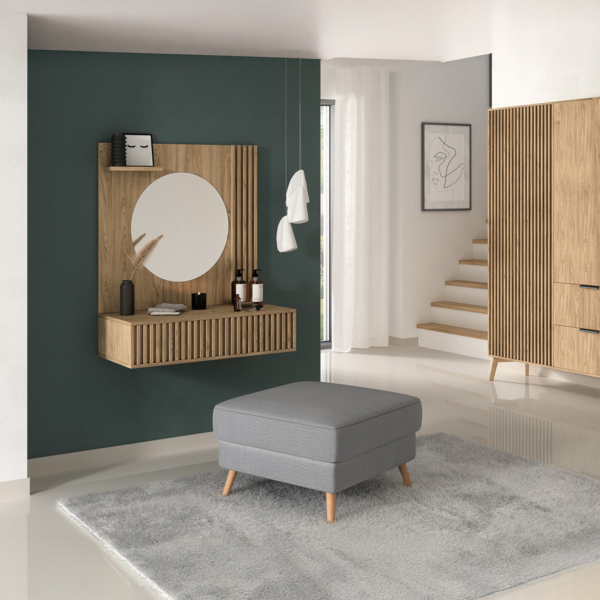 Coiffeuse murale 1 tiroir 1 miroir Esteban Bois - vue 3