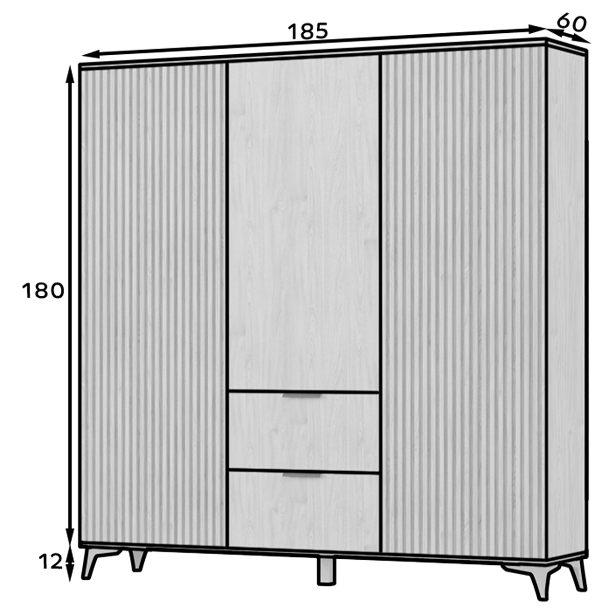 Armoire 3 portes 2 tiroirs Esteban Bois - vue 9