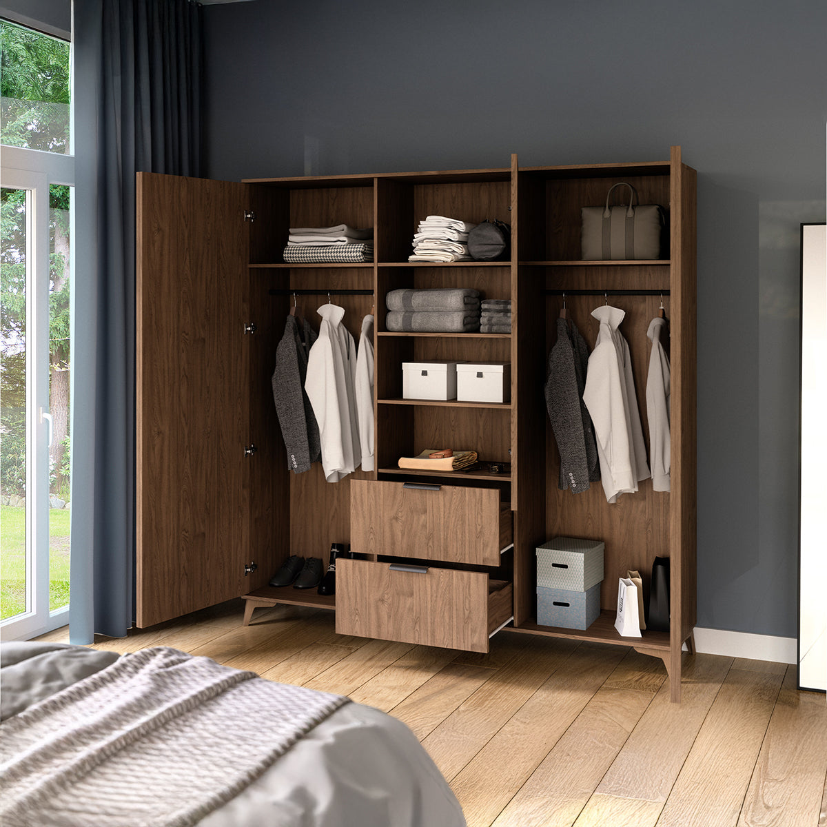 Armoire 3 portes 2 tiroirs Esteban Bois - vue 3