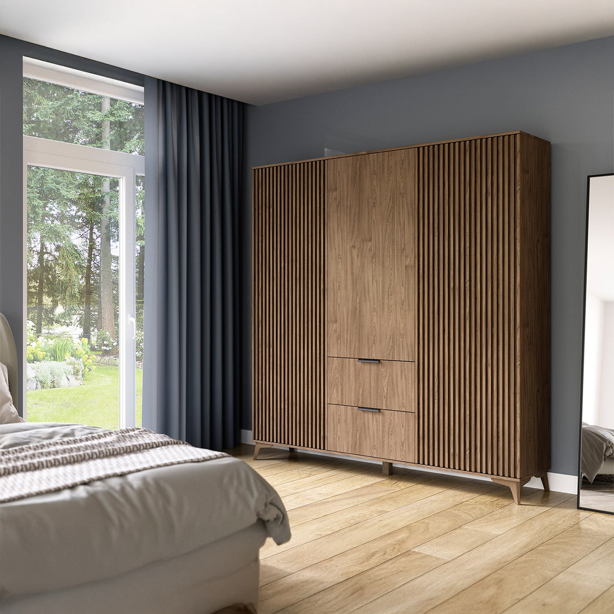 Armoire 3 portes 2 tiroirs Esteban Bois - vue 2