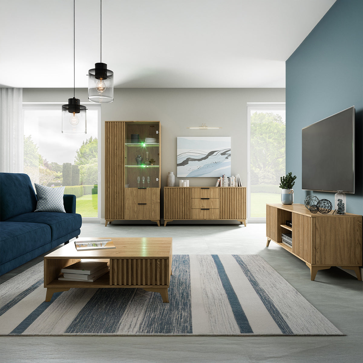 Meuble TV 2 portes 150 cm Esteban Bois - vue 7