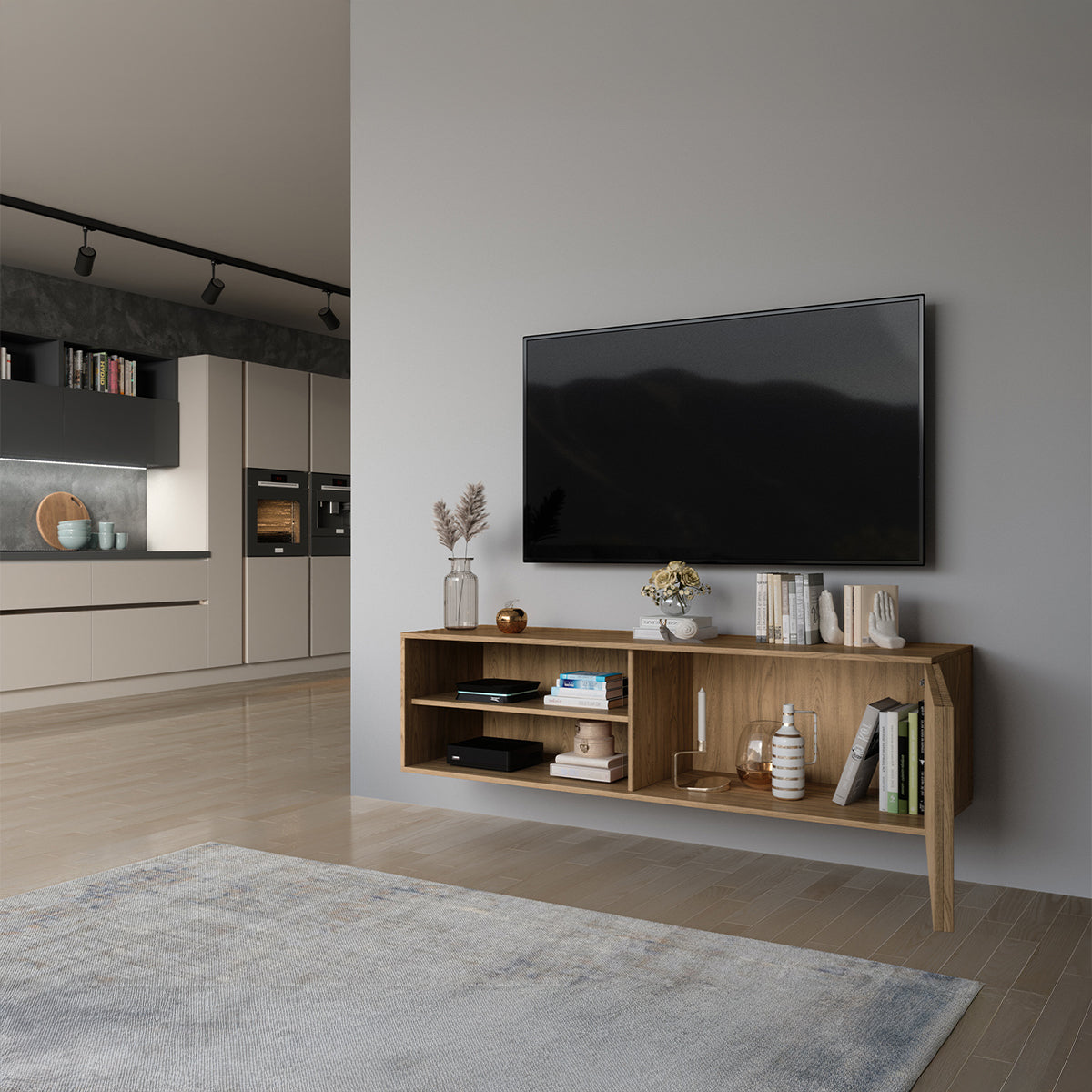 Meuble TV mural 1 porte 150 cm Esteban Bois - vue 3