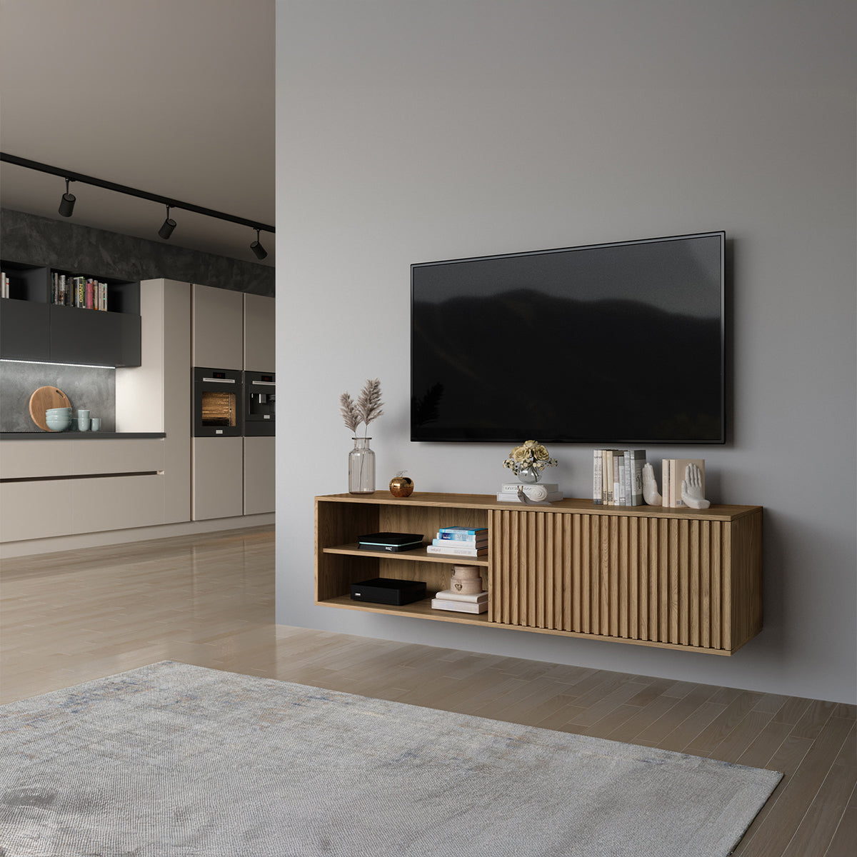 Meuble TV mural 1 porte 150 cm Esteban Bois - vue 2