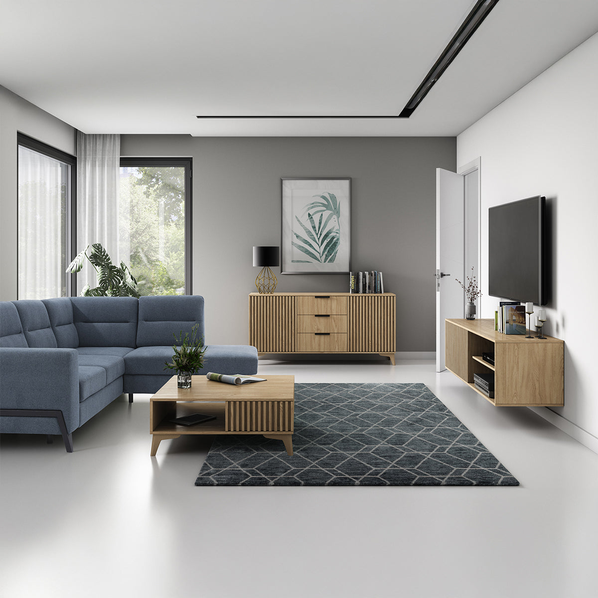 Meuble TV mural 1 porte 150 cm Esteban Bois - vue 6