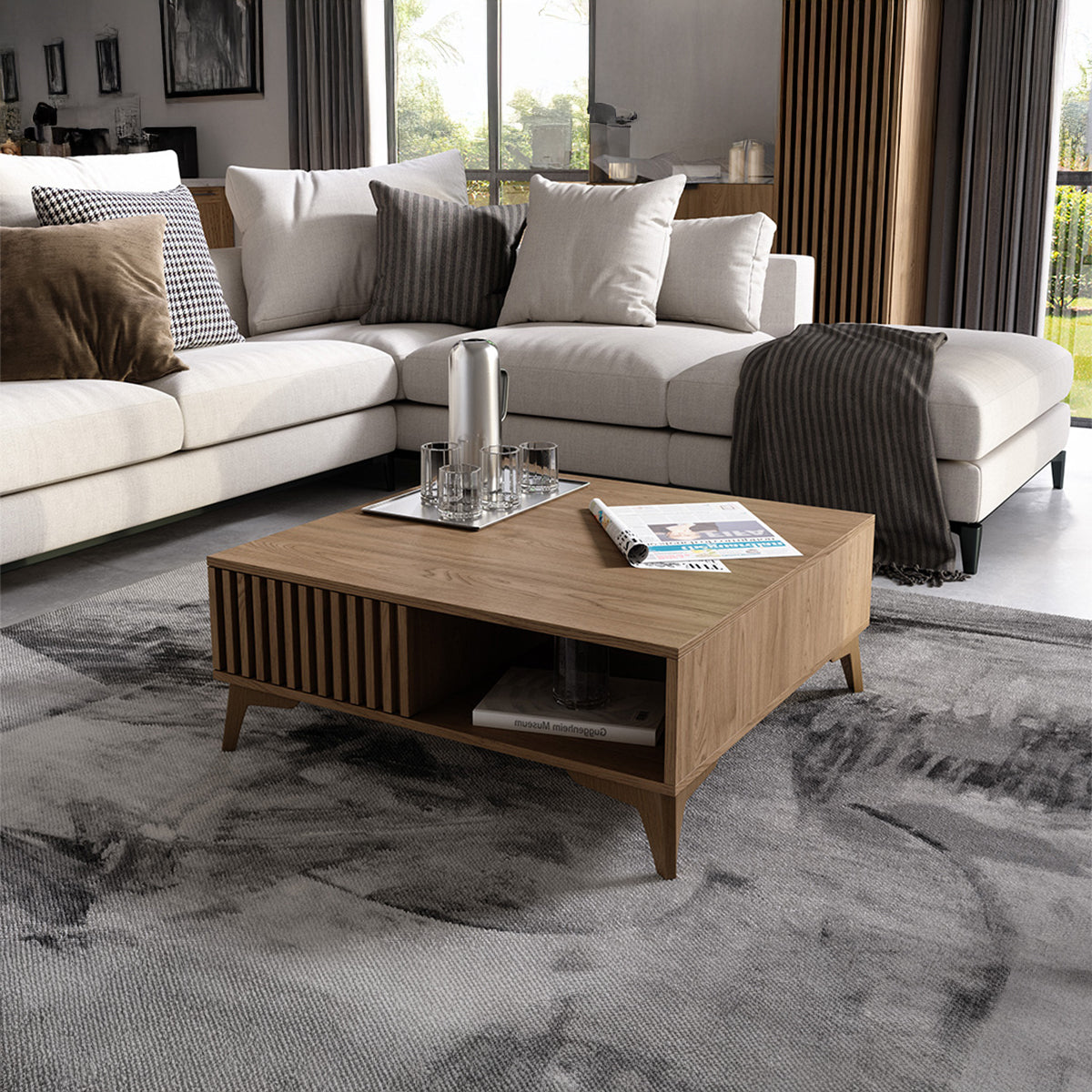 Table basse 1 tiroir 1 niche Esteban Bois - vue 2