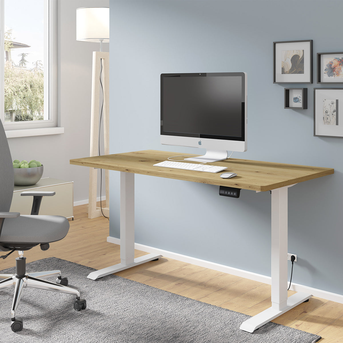 Bureau électrique 140 cm Ergo Bois et Blanc - vue 4