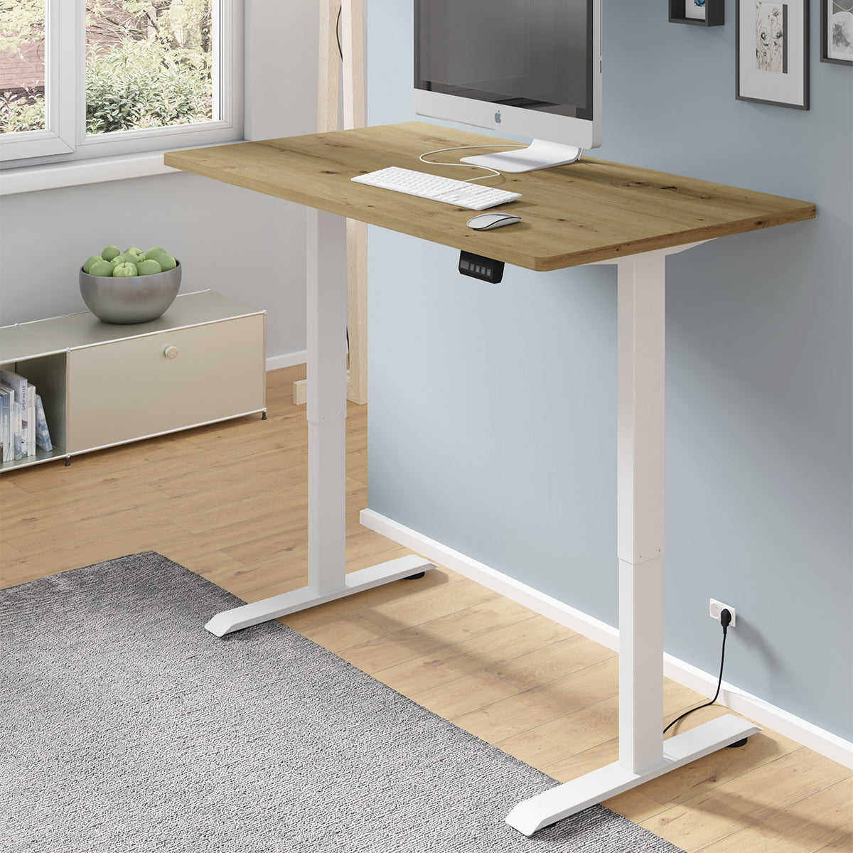 Bureau électrique 140 cm Ergo Bois et Blanc - vue 5