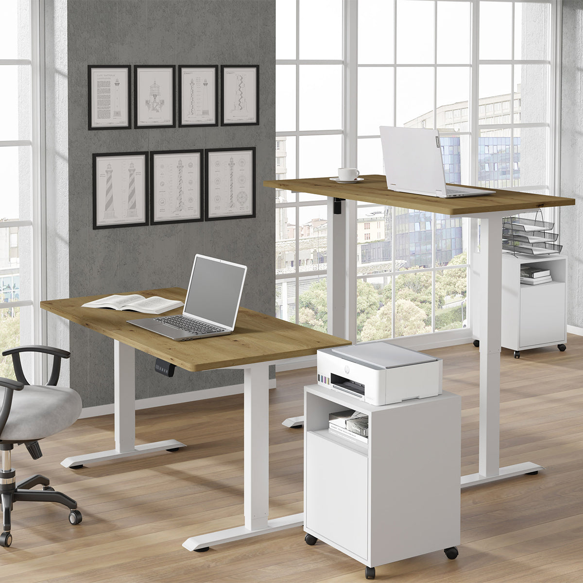 Bureau électrique 140 cm Ergo Bois et Blanc - vue 6