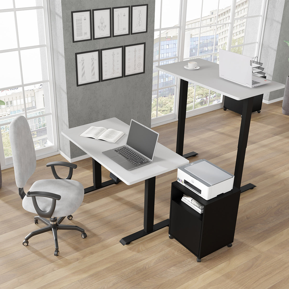 Bureau électrique 120 cm Ergo Blanc et Noir - vue 3