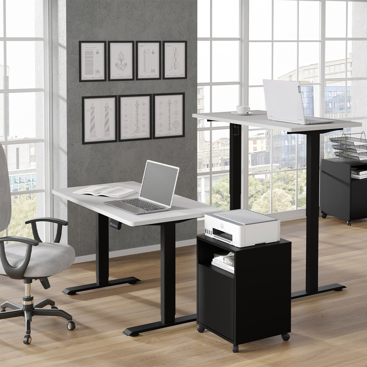 Bureau électrique 120 cm Ergo Blanc et Noir - vue 6