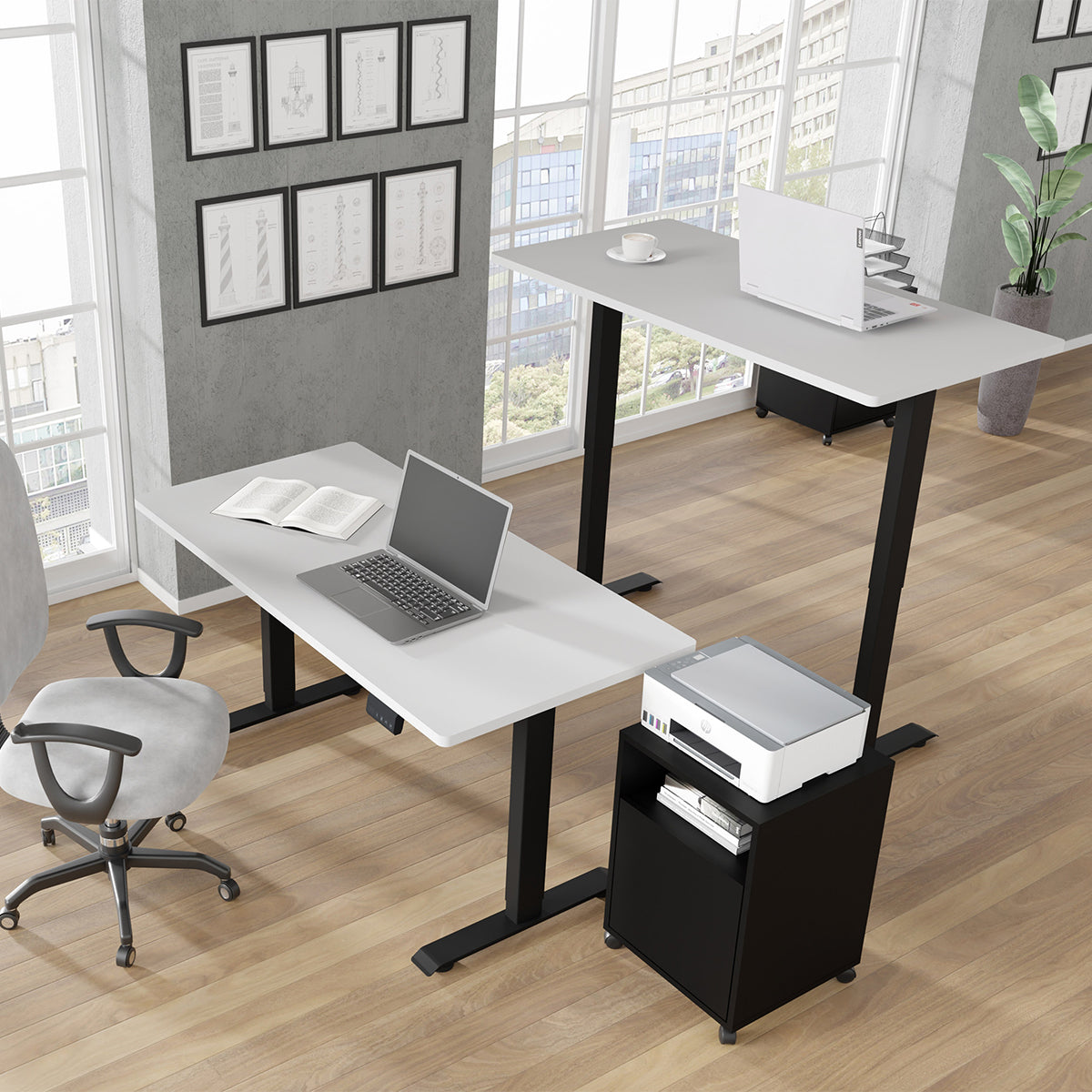 Bureau électrique 140 cm Ergo Blanc et Noir - vue 3