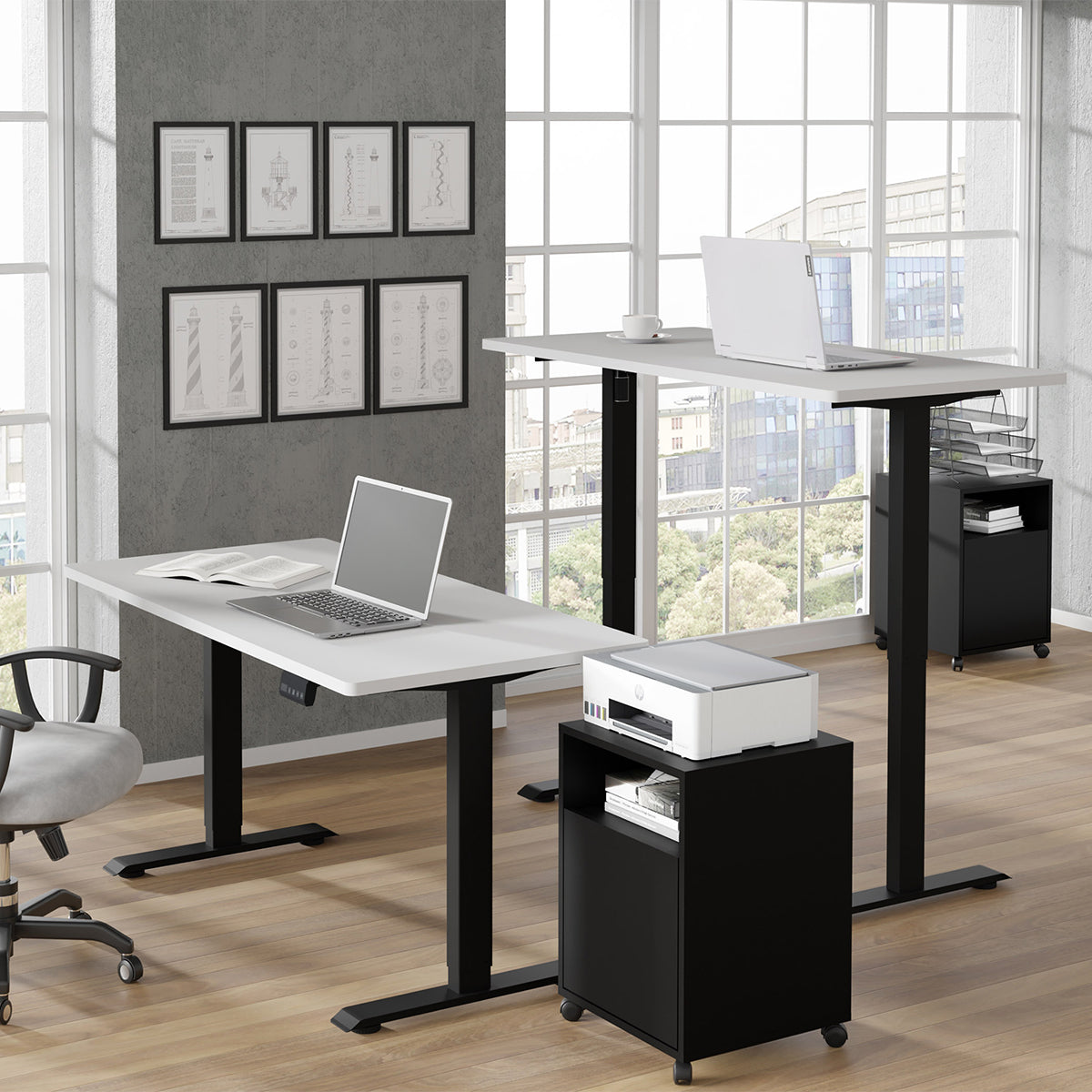 Bureau électrique 140 cm Ergo Blanc et Noir - vue 6