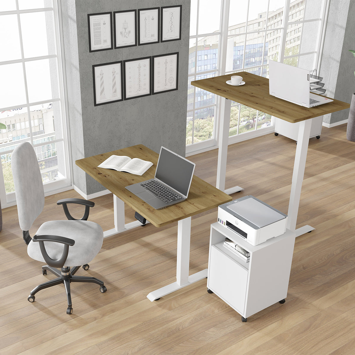 Bureau électrique 120 cm Ergo Bois et Blanc - vue 3