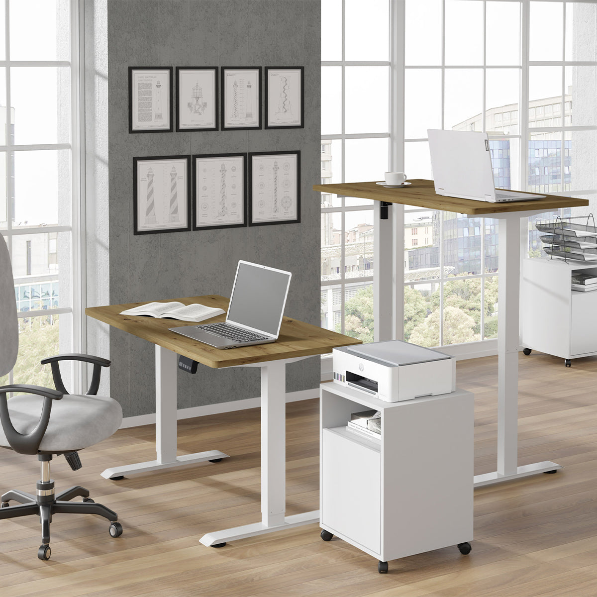 Bureau électrique 120 cm Ergo Bois et Blanc - vue 6