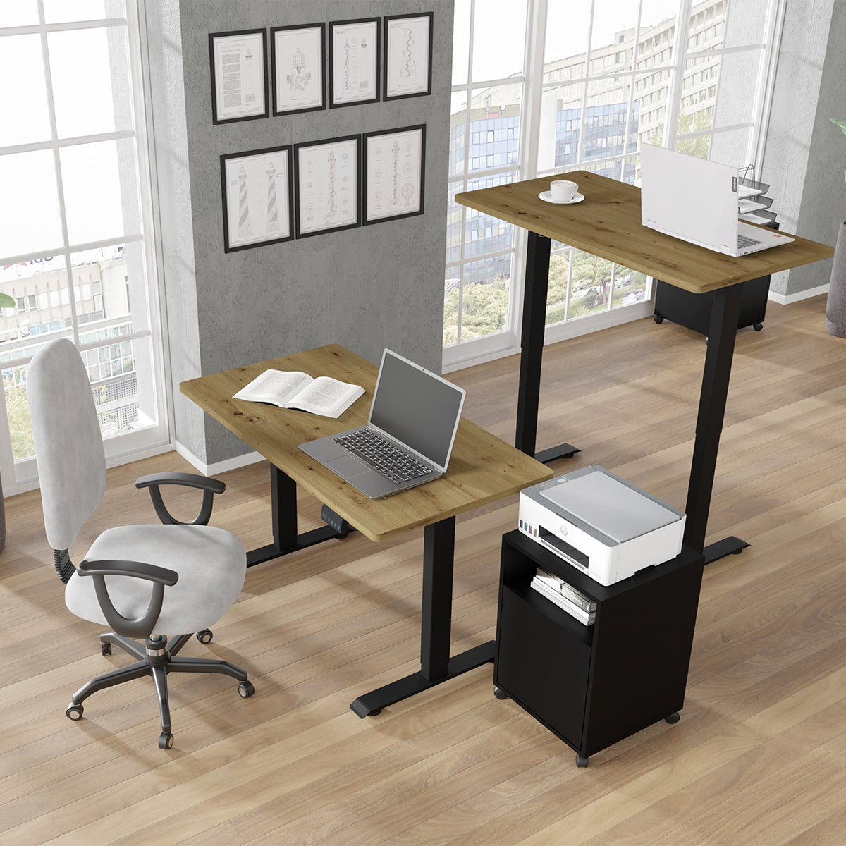 Bureau électrique 120 cm Ergo Bois et Noir - vue 3