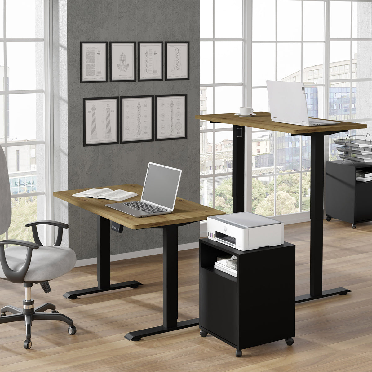 Bureau électrique 120 cm Ergo Bois et Noir - vue 6