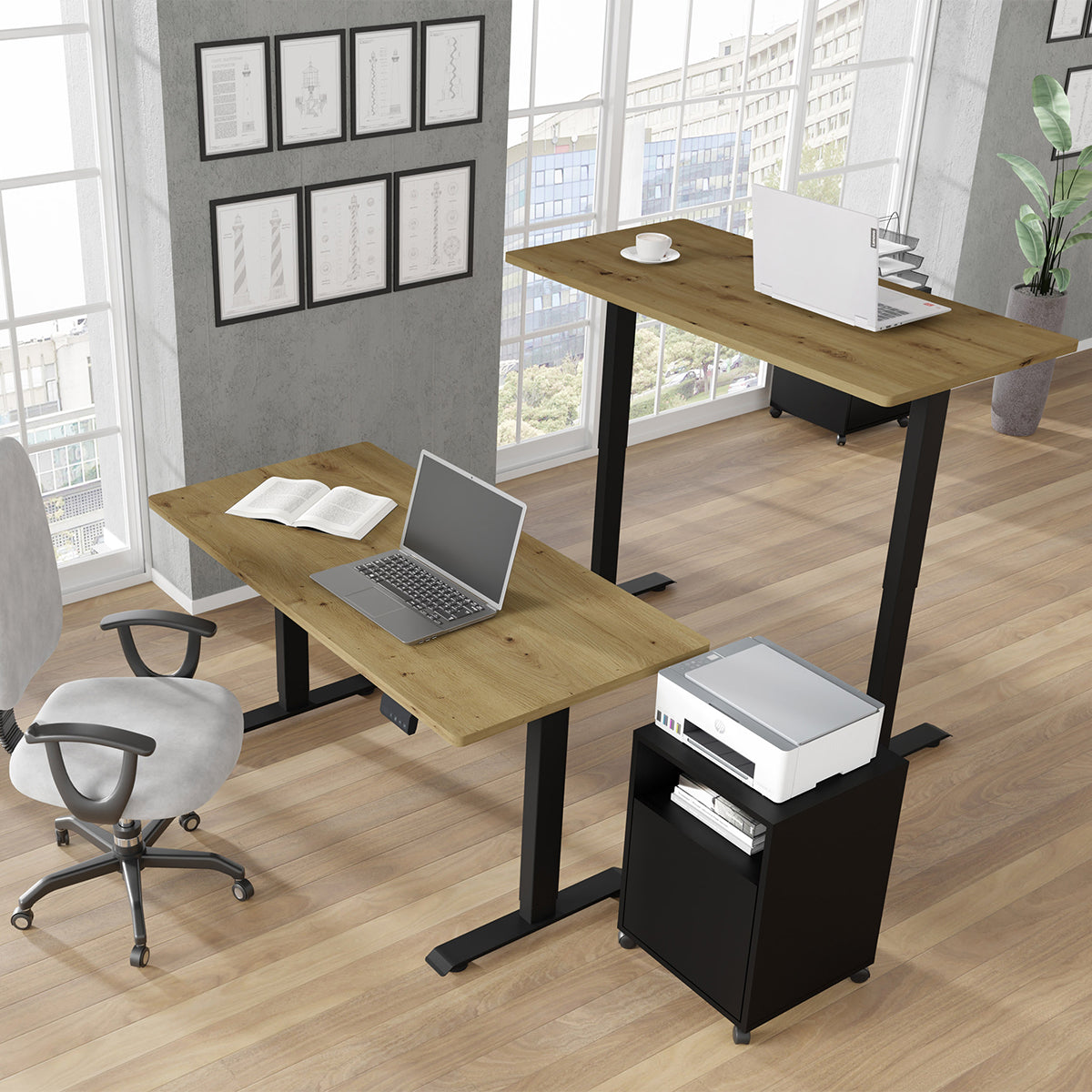 Bureau électrique 140 cm Ergo Bois et Noir - vue 3