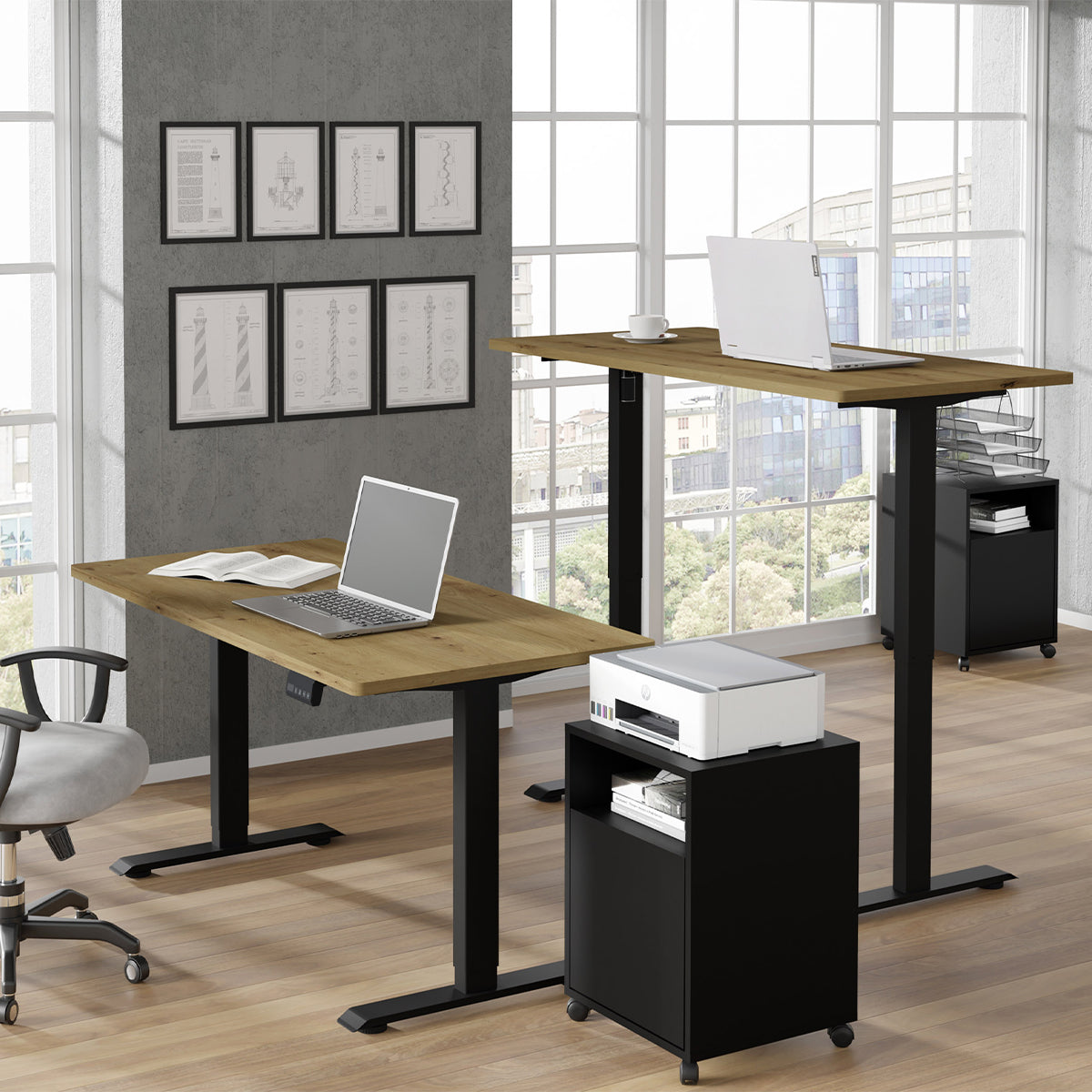 Bureau électrique 140 cm Ergo Bois et Noir - vue 6