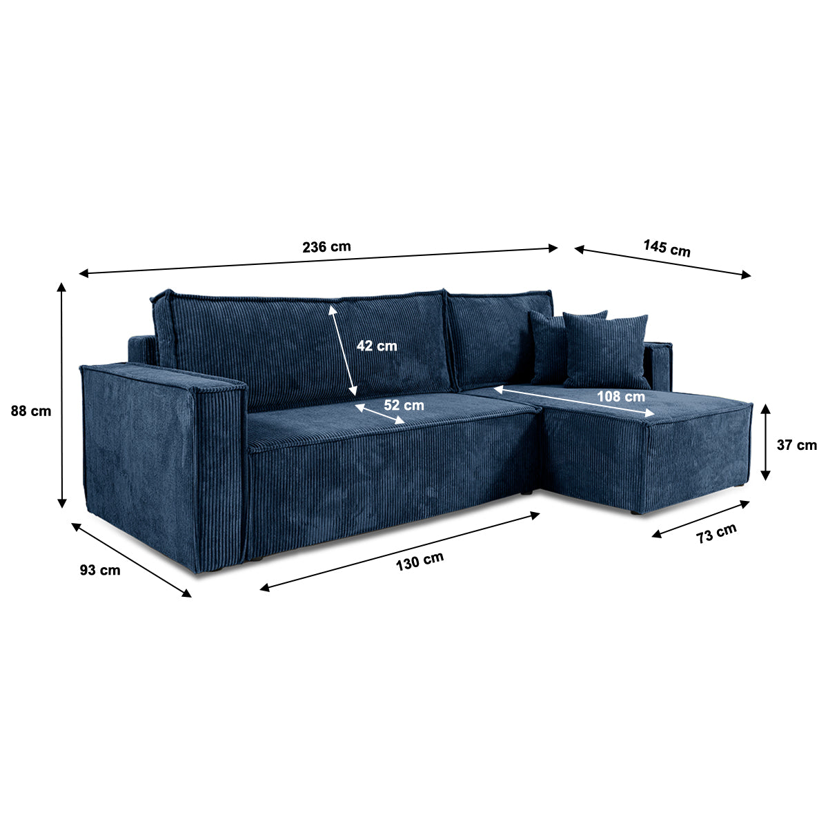 Canapé d'angle réversible convertible 3 places Ezekiel velours côtelé Bleu - vue 7