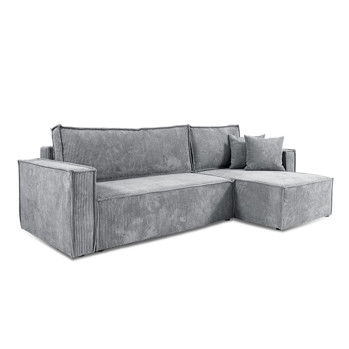 Canapé d'angle réversible convertible 3 places Ezekiel velours côtelé Gris Clair