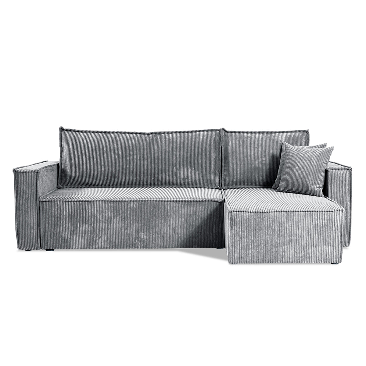 Canapé d'angle réversible convertible 3 places Ezekiel velours côtelé Gris Clair - vue 3