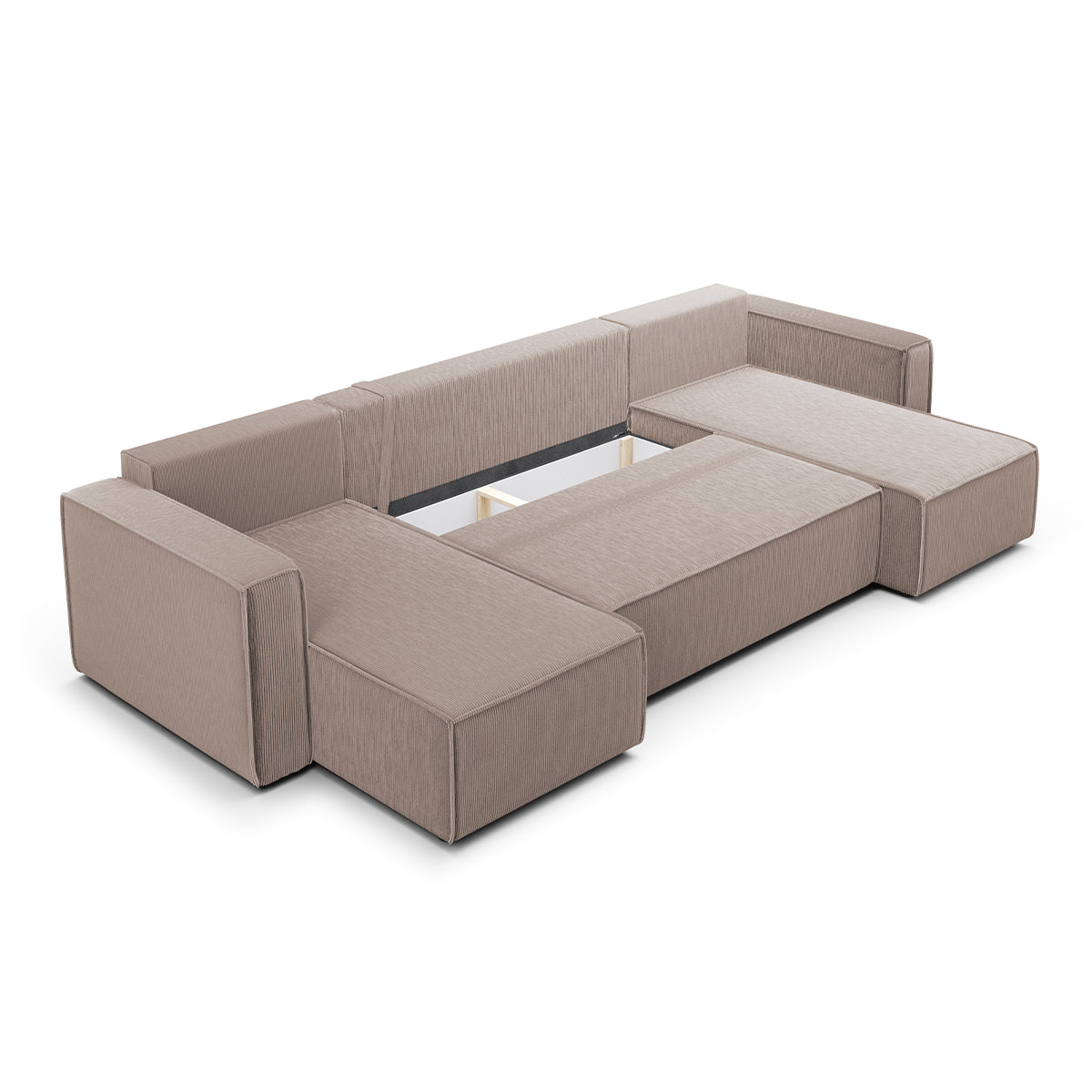 Canapé U 5 places convertible coffre Ezekiel velours côtelé Taupe - vue 3