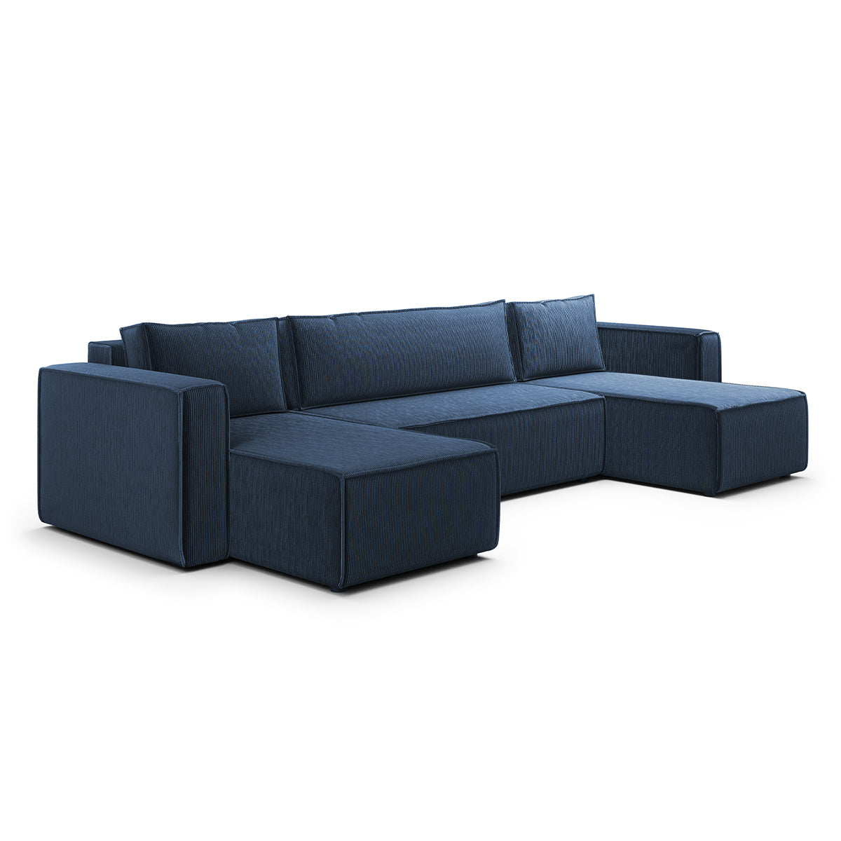 Canapé U 5 places convertible coffre Ezekiel velours côtelé Bleu