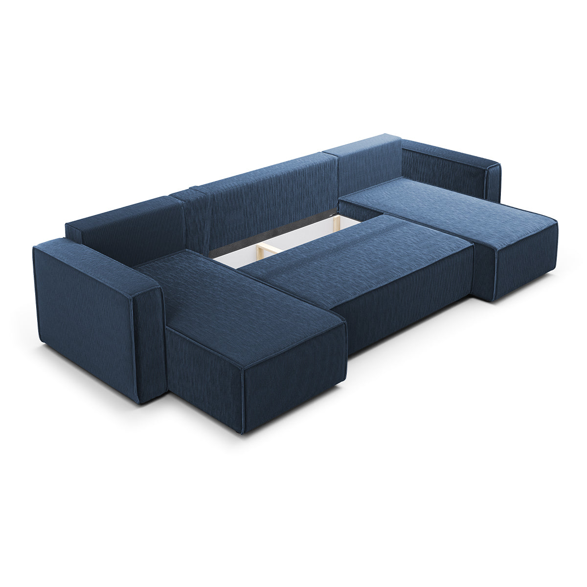 Canapé U 5 places convertible coffre Ezekiel velours côtelé Bleu - vue 3