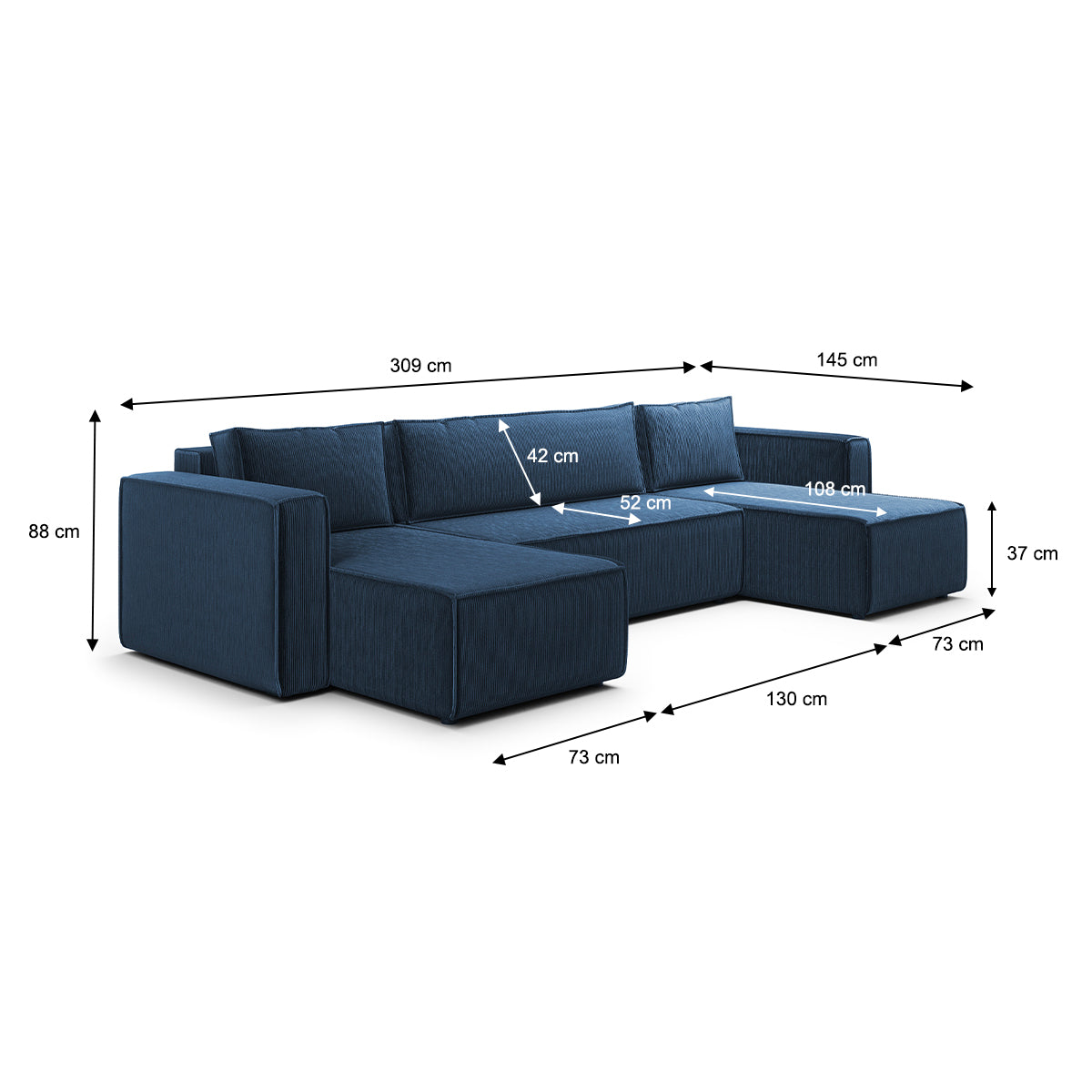 Canapé U 5 places convertible coffre Ezekiel velours côtelé Bleu - vue 6