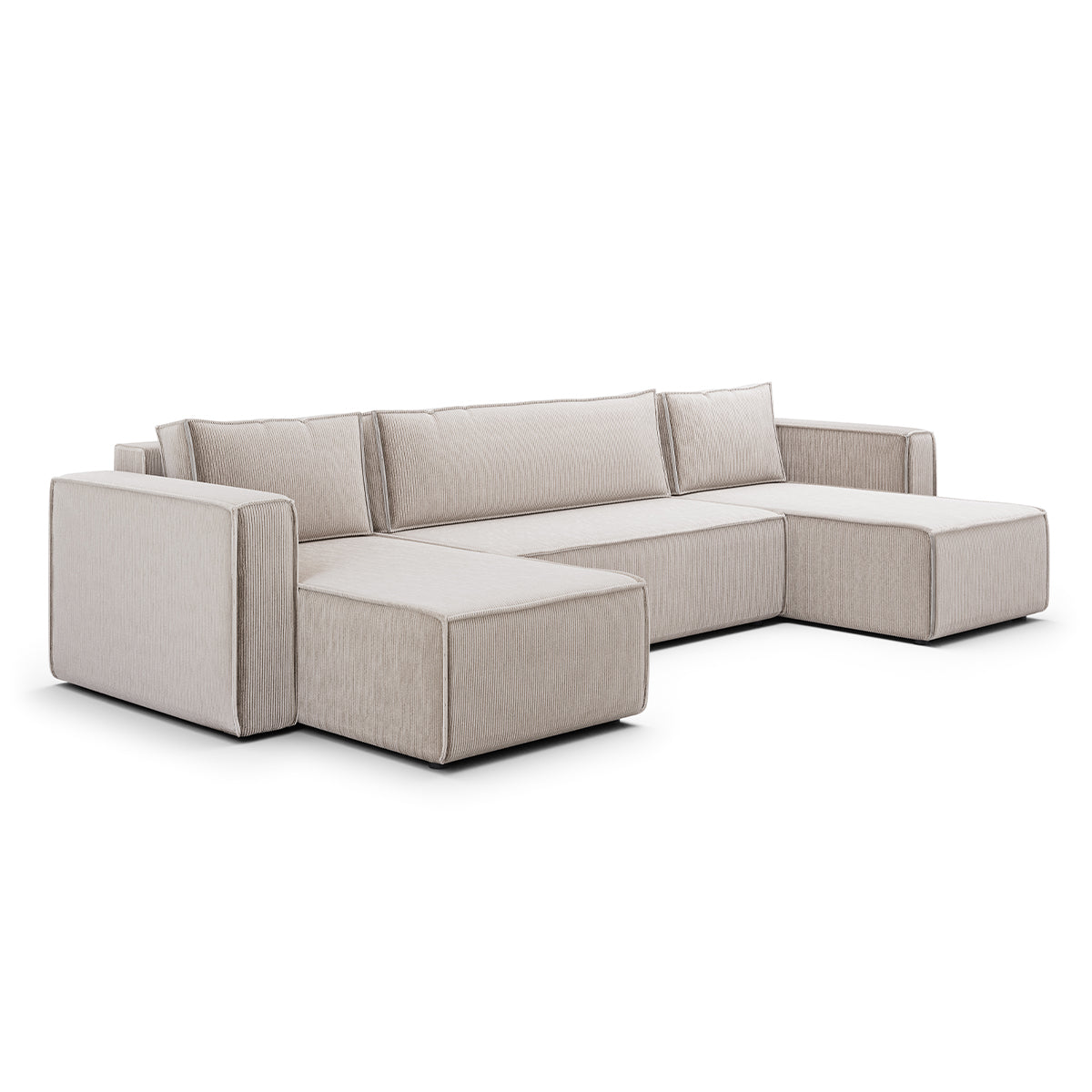 Canapé U 5 places convertible coffre Ezekiel velours côtelé Blanc Cassé