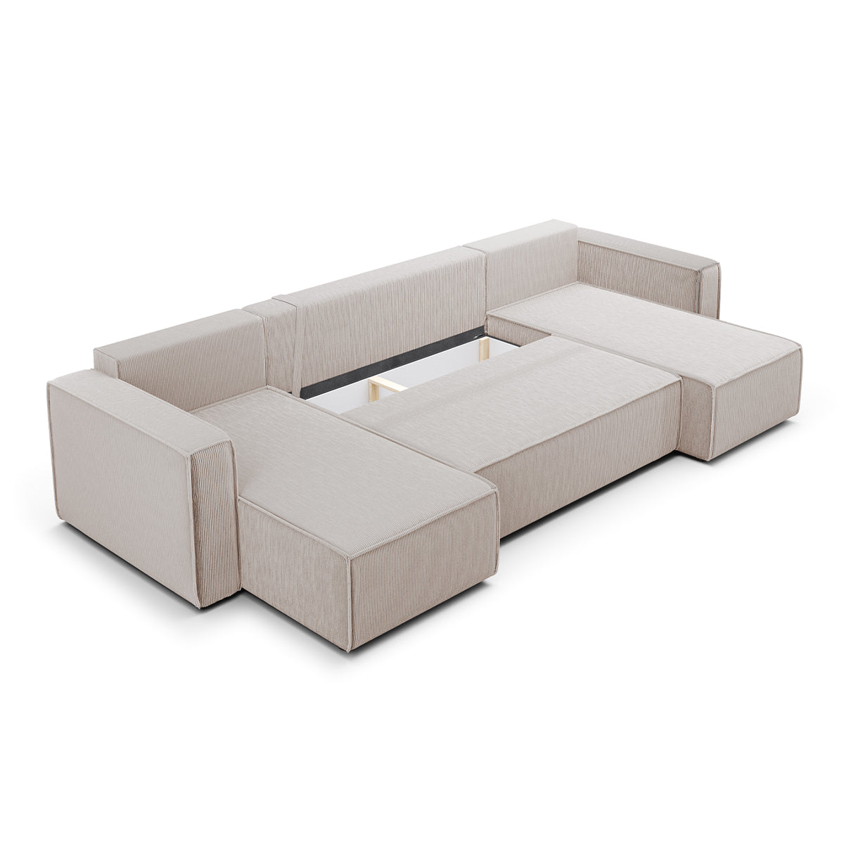 Canapé U 5 places convertible coffre Ezekiel velours côtelé Blanc Cassé - vue 3