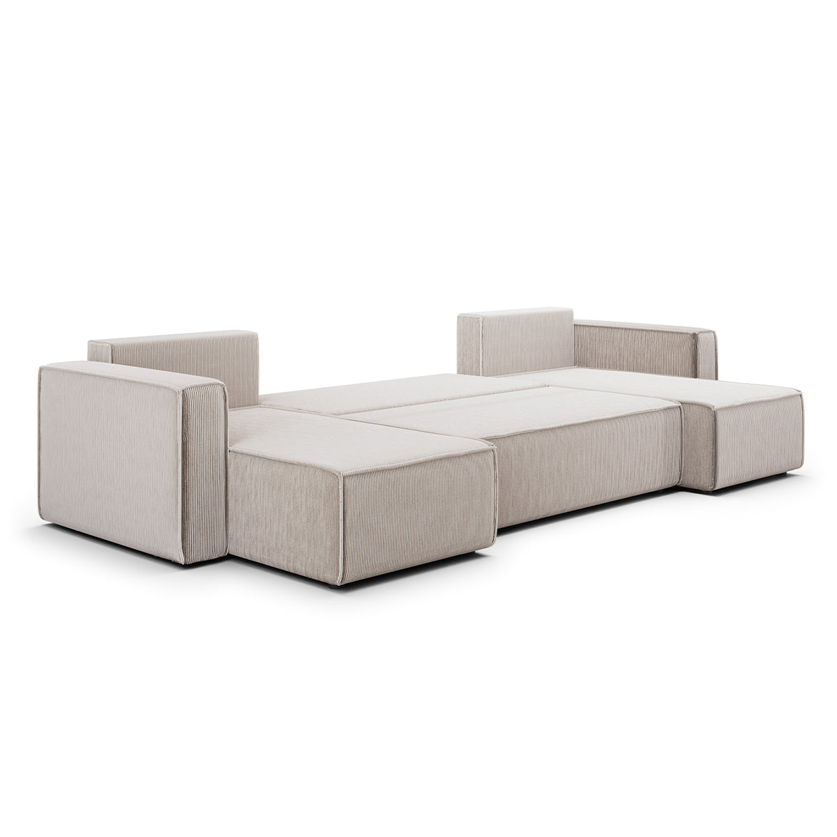 Canapé U 5 places convertible coffre Ezekiel velours côtelé Blanc Cassé - vue 4